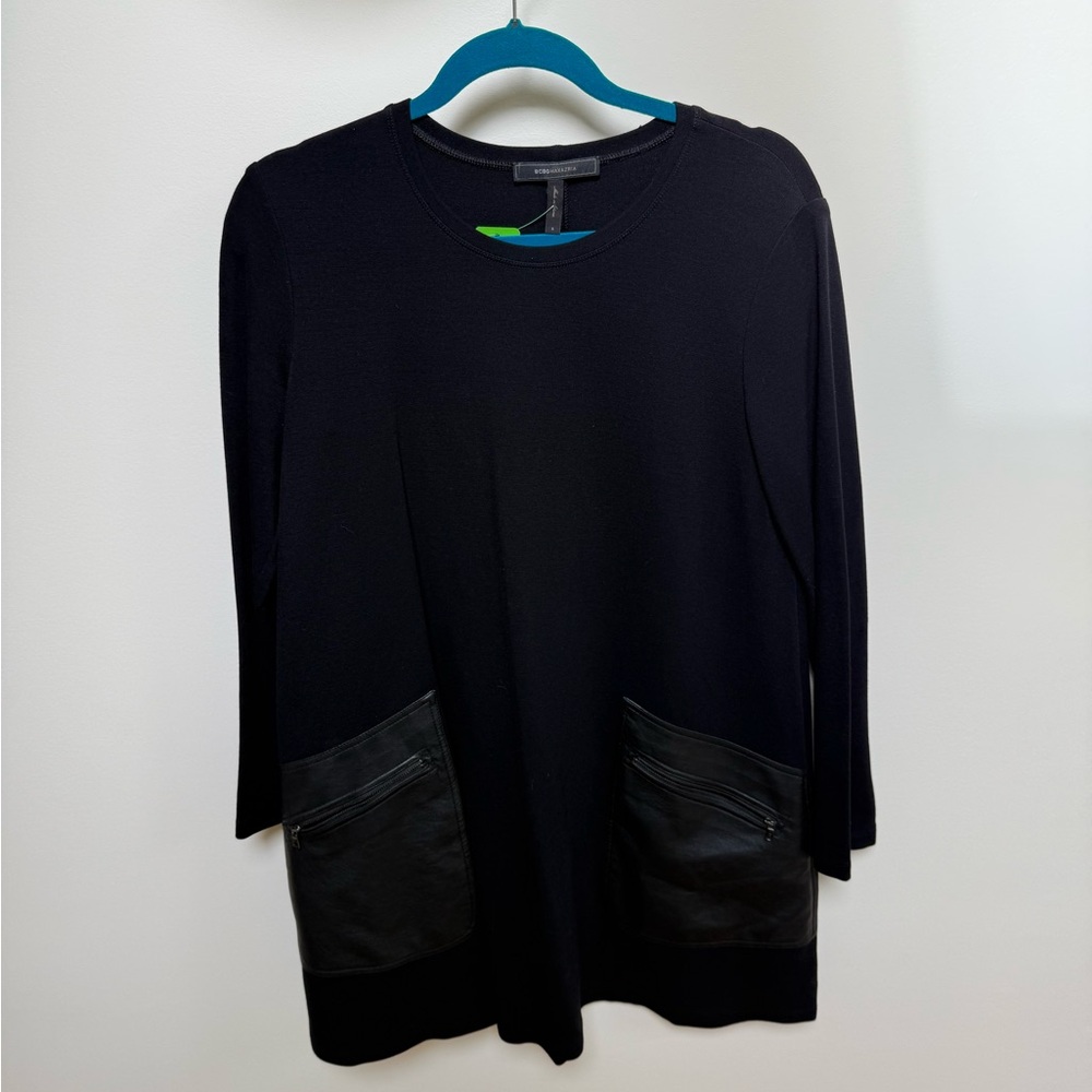 BCBGMaxAzria Black Mini Dress with Leather Details